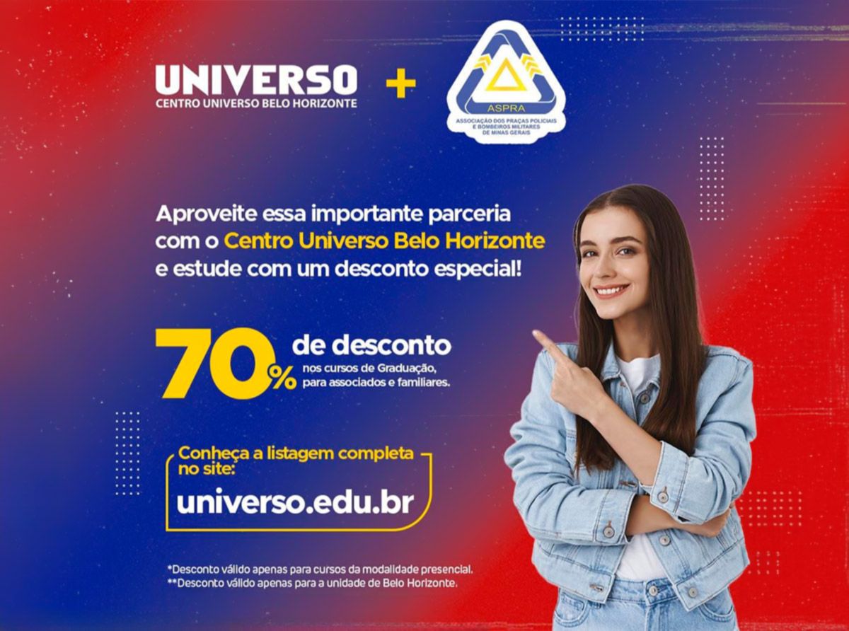 Parceria entre a ASPRA e o Centro UNIVERSO BH garante 70% de desconto para sócios e dependentes na graduação